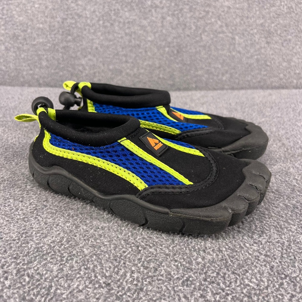RBX Water Shoes Kids Size 9/10 Black Blue Lime Green Mesh Toggle Swim Aqua Shoes